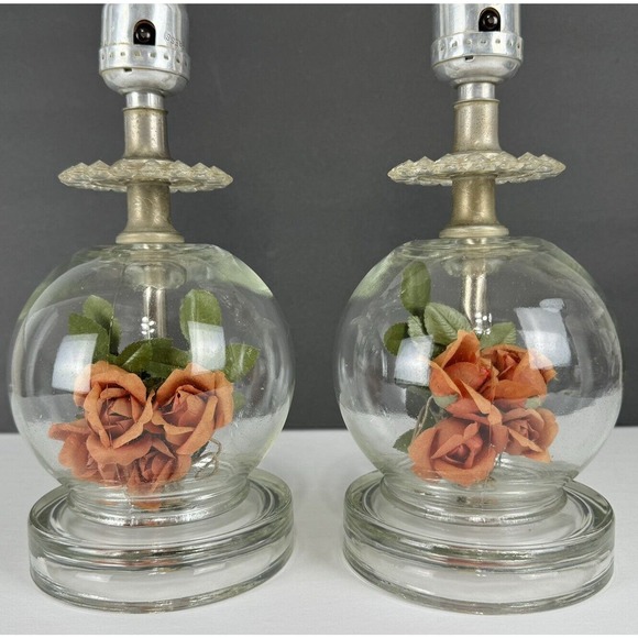 Unbranded Other - 2 Vintage Art Nouveau Glass Boudoir Table Lamps Flowers Vanity Tea Room Cottage